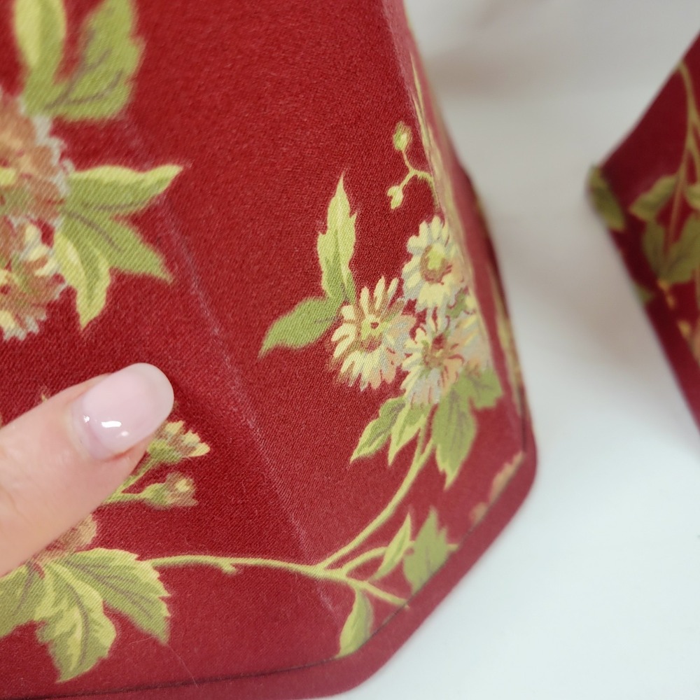 VTG Cottagecore Red Floral Fabric Lamp Shade 8x8" Set Of 2 Ralph Lauren Style - Picture 4 of 9